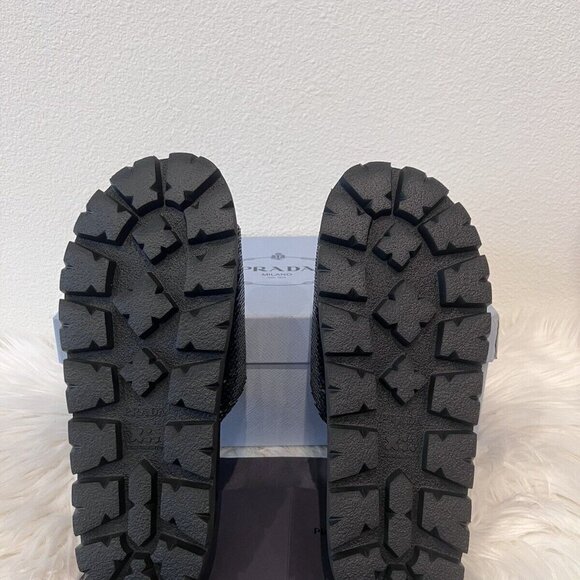 Prada Sequin Logo Paillettes Slide Monolith Plaque Lug Pool Flat 40 - Picture 9 of 10